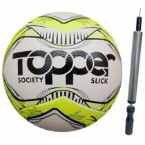 Kit Bola Futebol Society Topper Slick Original Mais Inflador