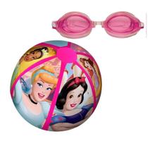 Kit Bola Inflável Homem Aranha / Princesas 40cm + Óculos Infantil Fashion MOR Piscina Praia