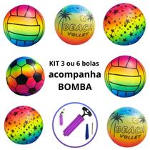 Kit Bola Inflável para Praia Futebol Volei Diversão Colorida Cor:KIT 3 UNID
