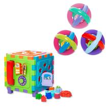 Kit Bola Maluquinha Chocalho Mordedor + Cubo Didático Gigante Criança