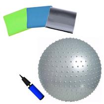 Kit Bola Massagem Ball 65 Cm + Kit 3 Faixas Elasticas + Bomba