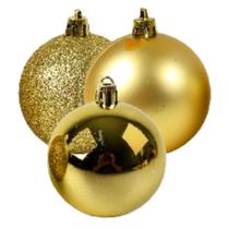 Kit Bola Natal 9 Unidades Dourada Glitter Liso E Fosco 6cm