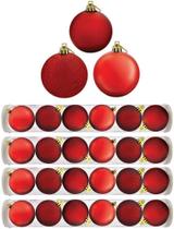 Kit Bola Natal Gliter, Fosca, Brilho Vermelha 24 Peças 8cm