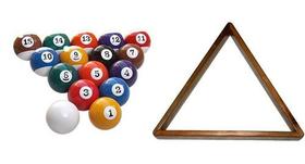 Kit Bola Numerada Faixada+ Triângulo Sinuca Bilhar Mesa Jogo