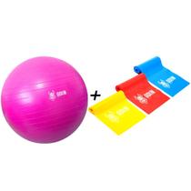Kit Bola Pilates 65 cm Suiça + Faixas Elasticas Odin Fit