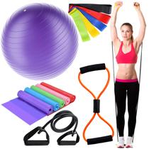 Kit Bola Pilates Elástico De Treino Mini Band Faixa Elástica