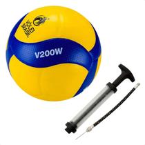 Kit Bola Profissional Oficial Vôleibol Mikasa V200w + Bomba