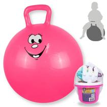 Kit Bola Pula Pula 60 Cm Rosa com Alca + Baldinho de Praia / Brinquedo de Praia com 8 Pecas Rosa