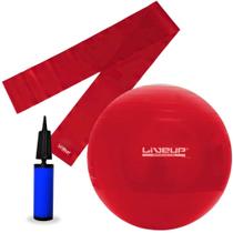 Kit Bola Suica 45 Cm com Mini Bomba + Faixa Elastica Intensidade Leve Vermelha Liveup Sports