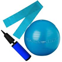 Kit Bola Suica 65 Cm com Ilustracao + Faixa Elastica Tensao Forte Azul