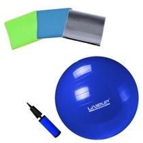 Kit Bola Suica 65 Cm Pilates Yoga + Kit 3 Faixas Elasticas + Bomba Liveup Sports
