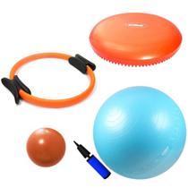 Kit Bola Suica 65cm + Arco Flexivel + Disco Equilibrio + Overball Liveup Sports