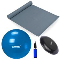 Kit Bola Suica 65cm + Colchonete Eva Cinza + Disco de Equilibrio + Mini Bomba para Exercicios Liveup Sports