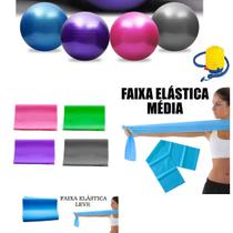 Kit Bola Suiça 65cm Com Faixa Elastica Pilates Fisioterapia