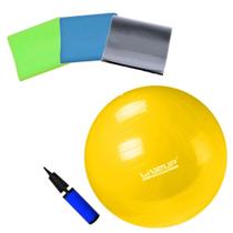 Kit Bola Suica 75 Cm Yoga + Kit 3 Faixas Elasticas + Bomba  Liveup Sports