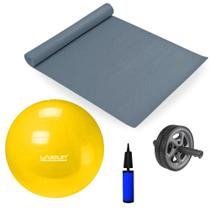 Kit Bola Suica 75cm + Roda para Exercicio Abdominal + Colchonete + Mini Bomba Exercicios Fisicos Liveup Sports