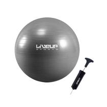 Kit Bola Suiça 85cm Gym Ball Pilates Cinza Inflador Liveup