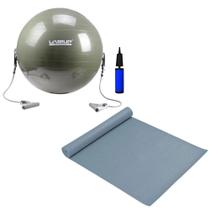 Kit Bola Suica para Pilates 65cm com Extensores + Colchonete 1,70m + Bomba Liveup Sports