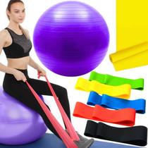 Kit Bola Suiça Pilates Fisio 45cm Faixa Elastica 5 Mini Band