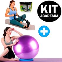 Kit Bola Suíça Pilates Yoga 55cm + Alongador de Pernas Faixa Alongamento