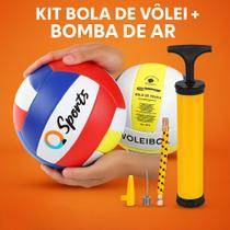 Kit Bola Vôlei e Bomba De Ar Oficial Praia Quadra Eventos Sport Treino Lazer Casa Viagem Resistente