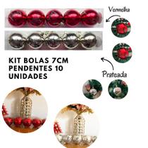 Kit Bolas Amor e Paz 7cm 10 Unidades Vermelha e Prateada