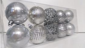 Kit Bolas Arvore de Natal 10 Bola Prata 5 Modelos LInha Luxo