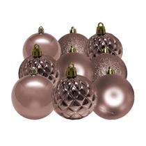 Kit Bolas De Natal 5Cm Rose Gold Com 9 Unidades Multiart