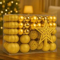 Kit Bolas de Natal Decorativas com 100 Peças Vermelho ou Dourado Acabamento Fosco, Brilhante e Glitter + Ponteira Kit Bolas de Natal Decorativas com 100 Peças Vermelho ou Dourado Acabamento Fosco, Brilhante e Glitter + Ponteira