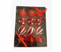 Kit Bolas Decoradas de Natal 6 Cm Com 12 Peças