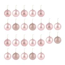 Kit Bolas Natalina 24 Peças Em Plástico 8Cm Cristal Rose