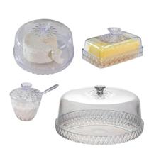Kit Boleira Baixa Queijeira, Açucareiro e Manteigueira Glamour Acrílico Cristal incolor Mesa Posta Kit Boleira Baixa Queijeira, Açucareiro e Manteigueira Glamour Acrílico Cristal incolor Mesa Posta