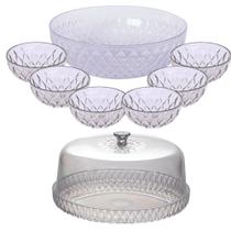 Kit boleira baixa, saladeira e 6 tigelas de plástico Cristal incolor Plasutil Kit boleira baixa, saladeira e 6 tigelas de plástico Cristal incolor Plasutil