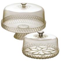 Kit boleira com pé e queijeira de plástico Cristal âmbar Plasutil