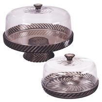 Kit boleira com pé e queijeira de plástico Cristal Twist preto Plasutil