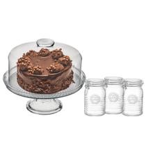 Kit Boleira de Vidro com Pé e 3 Potes Herméticos 890ml