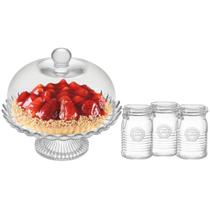 Kit Boleira de Vidro com pé JS e 3 Potes Herméticos 1158ml