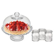 Kit Boleira de Vidro com pé JS e 3 Potes Herméticos 890ml