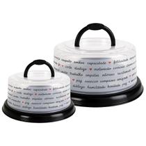 Kit Boleira Porta Bolos e Queijeira com Alça Decorada Plasutil Kit Boleira Porta Bolos e Queijeira com Alça Decorada Plasutil