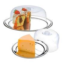 Kit Boleira Queijeira Bolo Queijo Base Prato Inox Acrílico