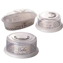 Kit Boleira + Queijeira e Cesto de Porta Pão Cor Fend Café da Manhã Plasutil