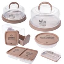Kit boleira, queijeira, porta manteiga, torradas, frios e mortadela bege Plasutil