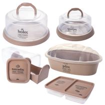 Kit Boleira, Queijeira, Porta Pães, Porta Torradas e Porta Frios 5 peças Bege Plasutil