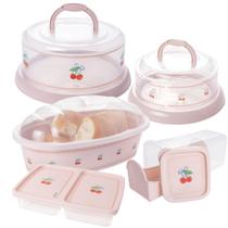 Kit Boleira, Queijeira, Porta Pães, Porta Torradas e Porta Frios 5 peças rosa Plasutil Kit Boleira, Queijeira, Porta Pães, Porta Torradas e Porta Frios 5 peças rosa Plasutil