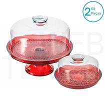 Kit Boleira Vitazza Vermelha com Pé e Queijeira Petit Poá Vermelha Vitazza de Vidro: Para Mesa Posta, Praticidade Sustentável, Organização, Decoração Kit Boleira Vitazza Vermelha com Pé e Queijeira Petit Poá Vermelha Vitazza de Vidro: Para Mesa Posta, Praticidade Sustentável, Organização, Decoração