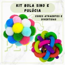Kit Bolinha Sino com Guizo e Bolinha Pelúcia com Sino para Gatos Calopsitas