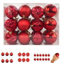 Kit Bolinhas de Enfeite de Árvore de Natal para Decoração Natalina Pendurar 24 Unidades 6cm Vermelho