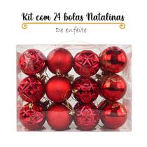 Kit Bolinhas de Enfeite de Natal para Decoração Pendurar 24 Unidades 6cm - Vermelho