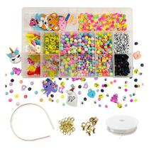 Kit Bolinhas Missangas Coloridas Letras Aplique Fimo Para Montar Pulseiras 1690pcs + Fio de Silicone