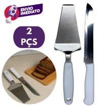 Kit Bolo 2 Pç Faca Pão 6 Polegada E Espátula De Bolo Cabo Branco Em Aço Inox Jogo Confeitaria Kit Bolo 2 Pç Faca Pão 6 Polegada E Espátula De Bolo Cabo Branco Em Aço Inox Jogo Confeitaria